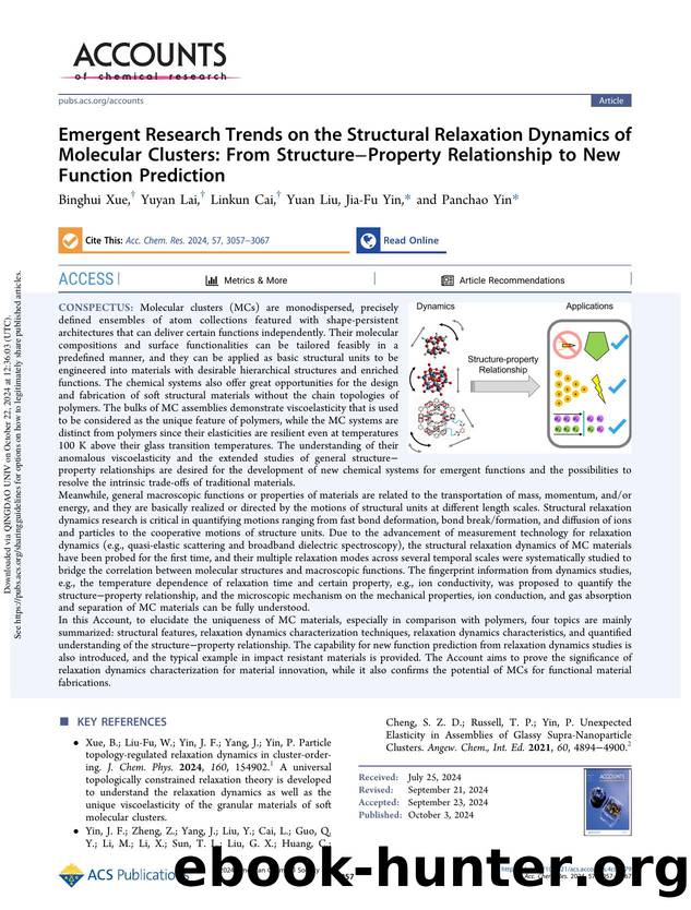 Emergent Research Trends on the Structural Relaxation Dynamics of Molecular Clusters: From StructureâProperty Relationship to New Function Prediction by Binghui Xue Yuyan Lai Linkun Cai Yuan Liu Jia-Fu Yin & Panchao Yin