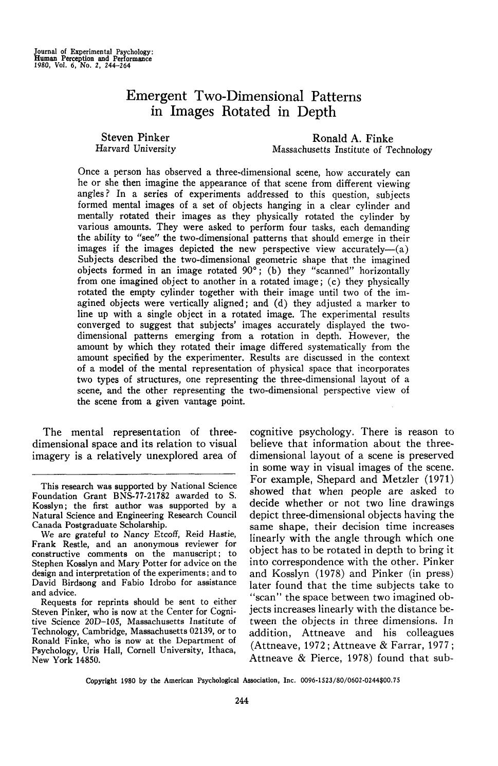Emergent two-dimensional patterns in images rotated in depth (1980) by Unknown
