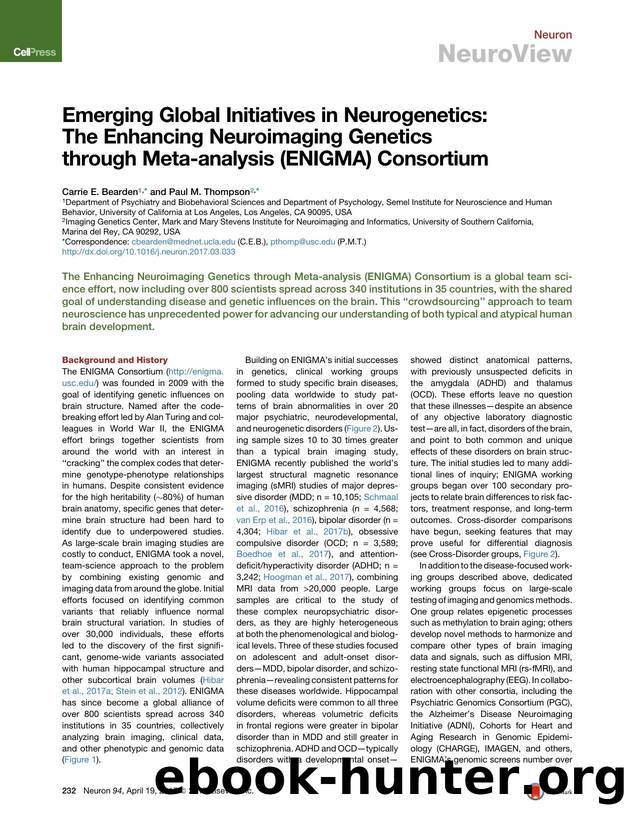 Emerging Global Initiatives in Neurogenetics: The Enhancing Neuroimaging Genetics through Meta-analysis (ENIGMA) Consortium by Carrie E. Bearden & Paul M. Thompson