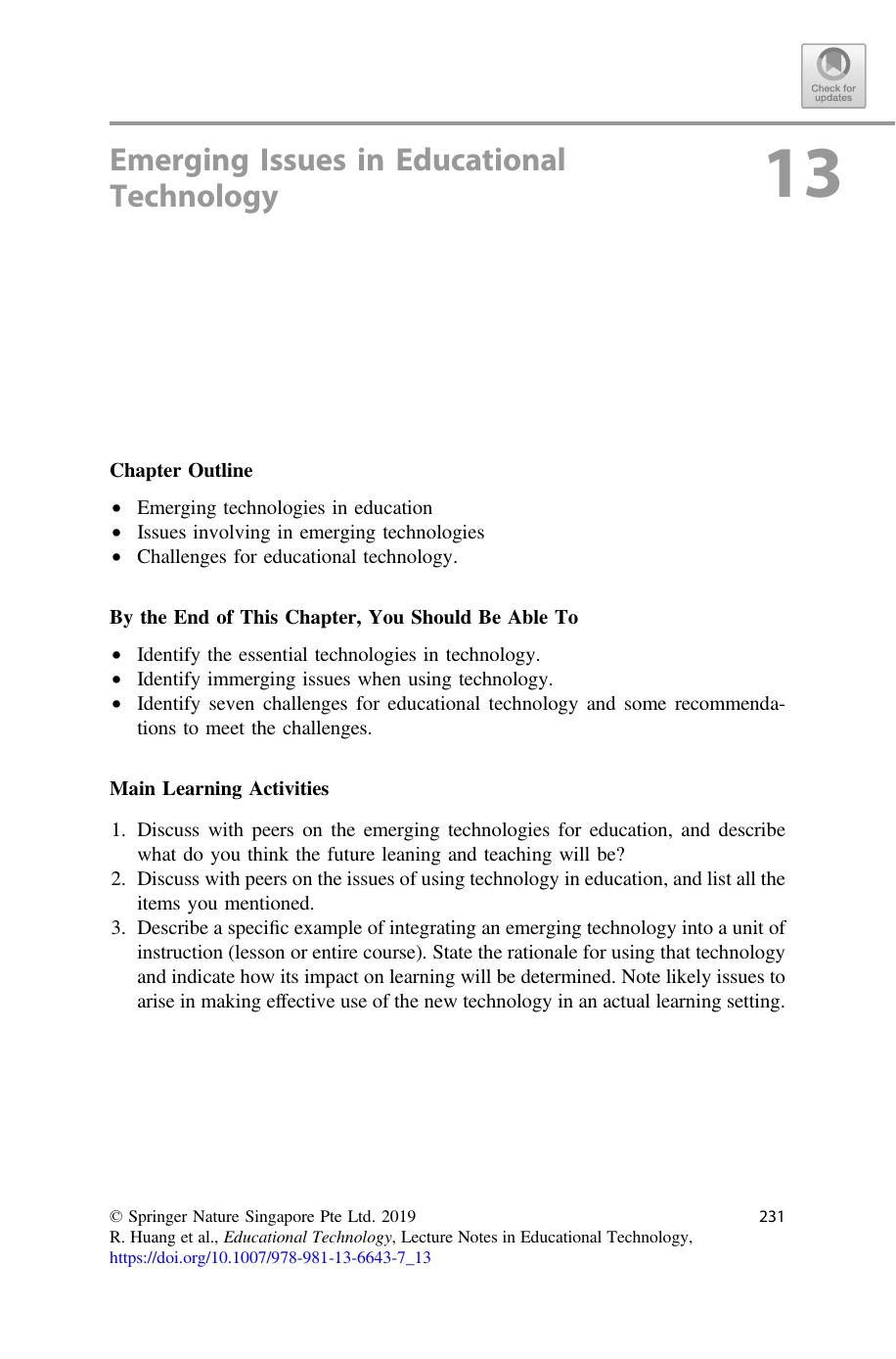 Emerging Issues in Educational Technology by Ronghuai Huang & J. Michael Spector & Junfeng Yang