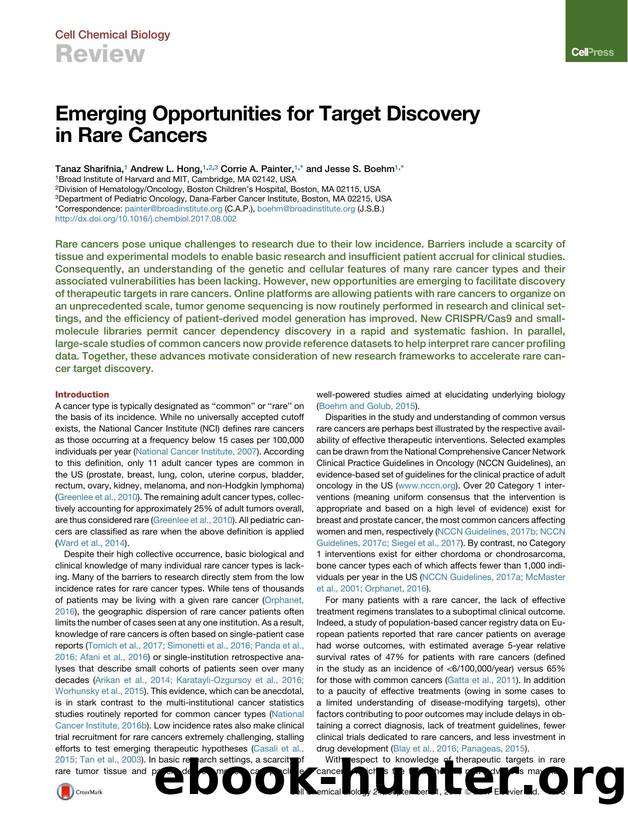 Emerging Opportunities for Target Discovery in Rare Cancers by Tanaz Sharifnia & Andrew L. Hong & Corrie A. Painter & Jesse S. Boehm