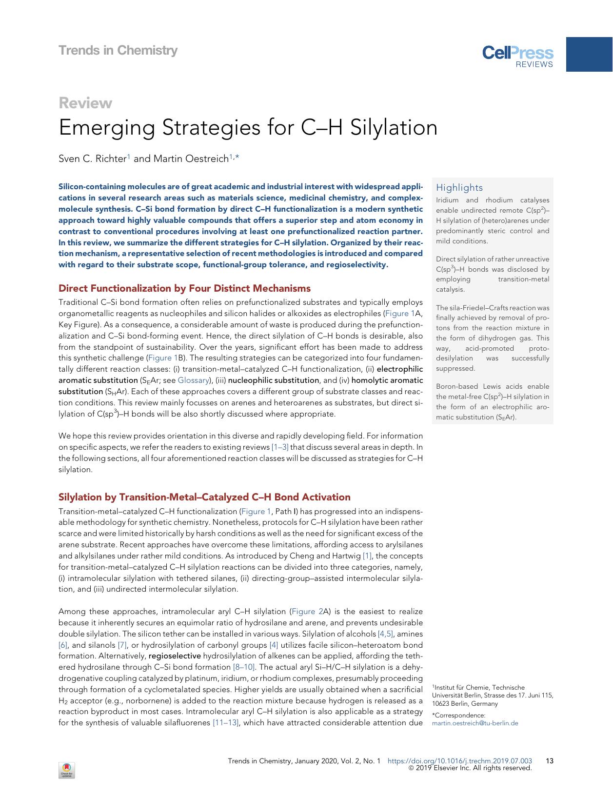 Emerging Strategies for C-H Silylation by Sven C. Richter & Martin Oestreich