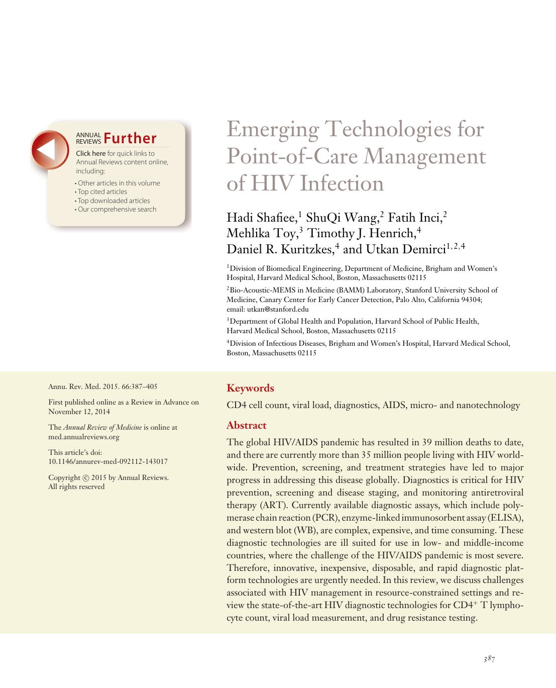 Emerging Technologies for Point-of-Care Management of HIV Infection by unknow