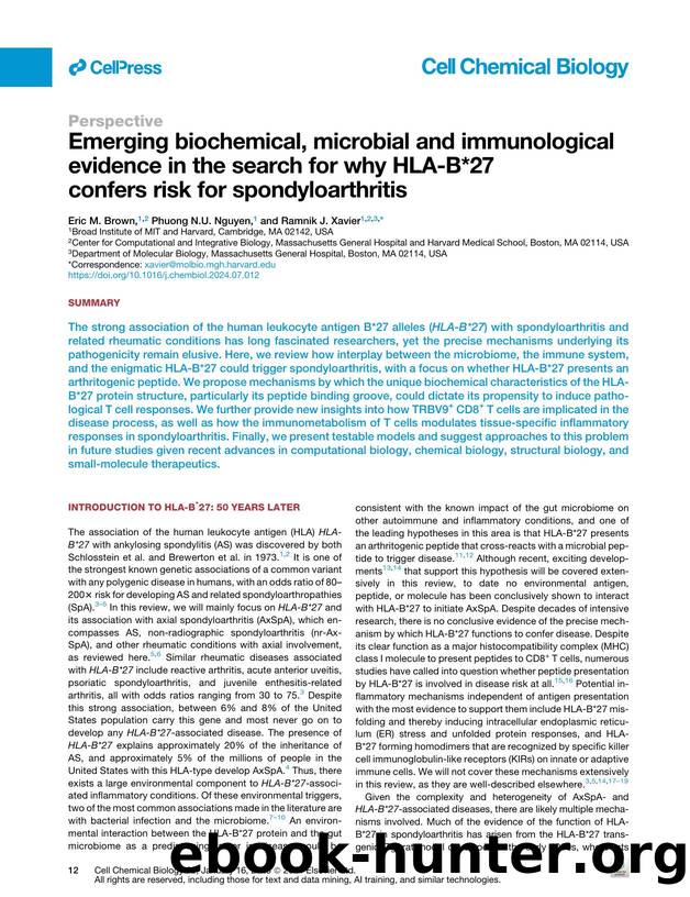 Emerging biochemical, microbial and immunological evidence in the search for why HLA-B&lowast;27 confers risk for spondyloarthritis by Eric M. Brown & Phuong N.U. Nguyen & Ramnik J. Xavier