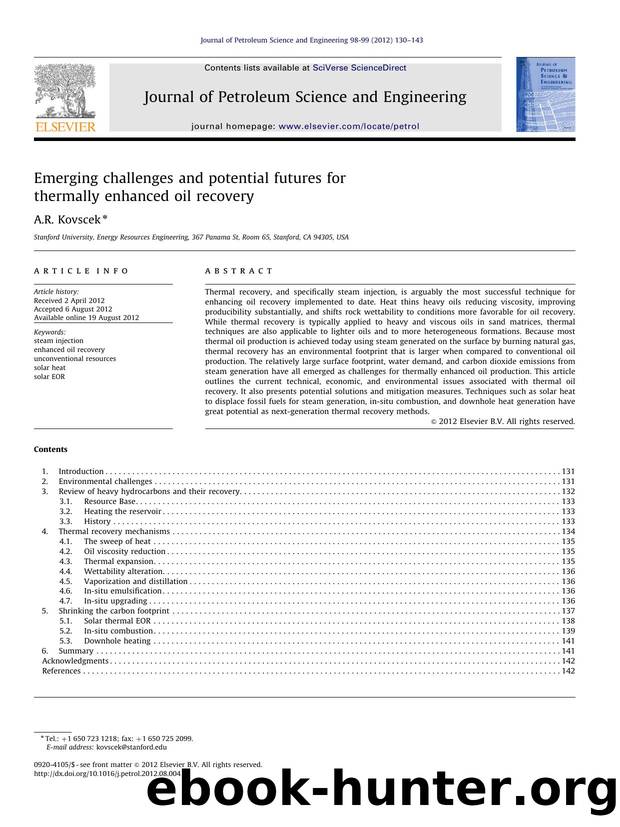 Emerging challenges and potential futures for thermally enhanced oil recovery by A.R. Kovscek