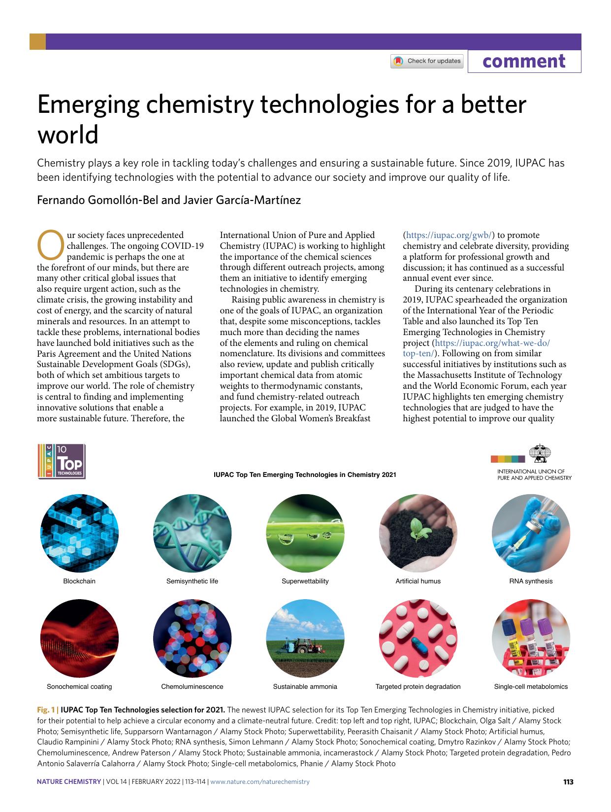 Emerging chemistry technologies for a better world by Fernando Gomollón-Bel & Javier García-Martínez