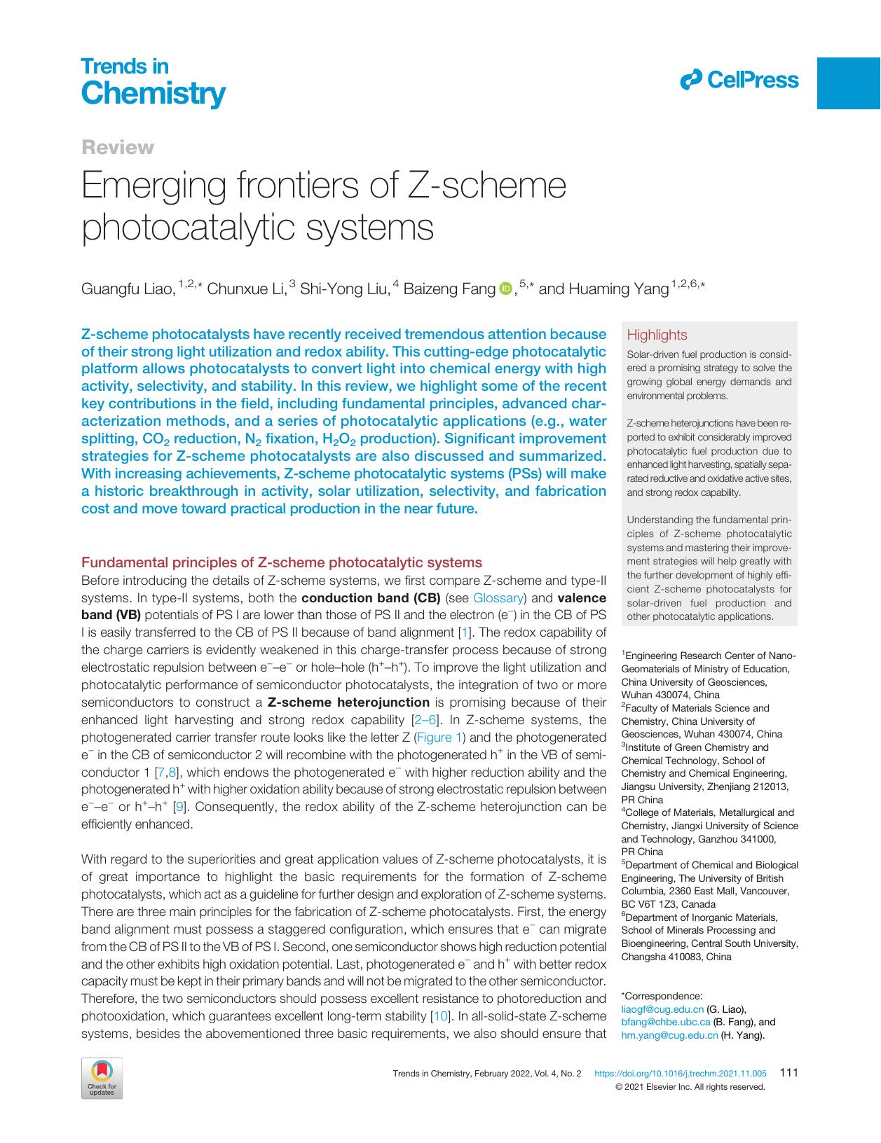 Emerging frontiers of Z-scheme photocatalytic systems by Guangfu Liao & Chunxue Li & Shi-Yong Liu & Baizeng Fang & Huaming Yang