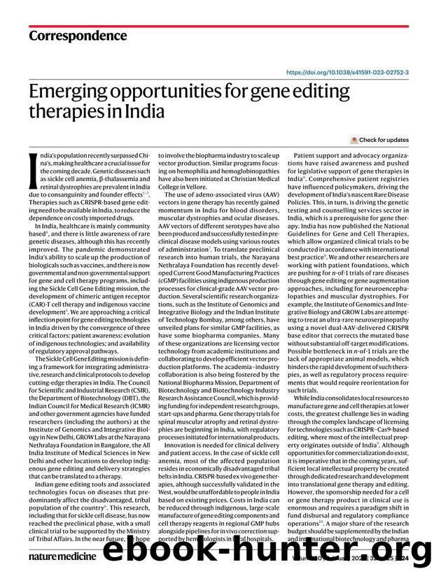 Emerging opportunities for gene editing therapies in India by Arkasubhra Ghosh & Souvik Maiti & Debojyoti Chakraborty