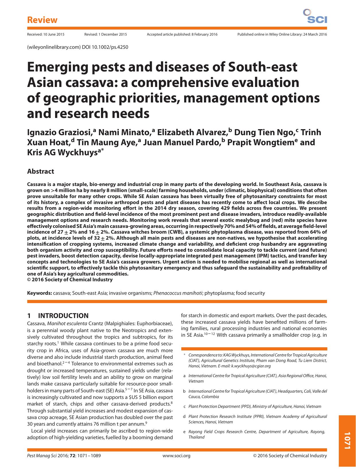 Emerging pests and diseases of South-east Asian cassava: a comprehensive evaluation of geographic priorities, management options and research needs by Unknown