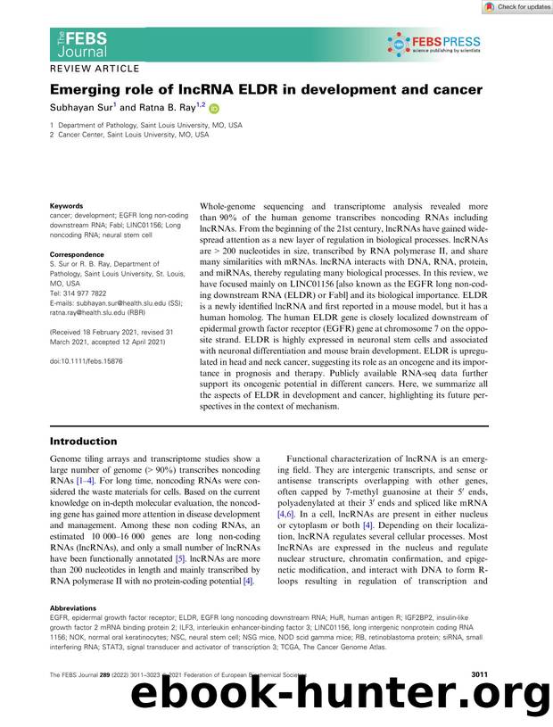 Emerging role of lncRNA ELDR in development and cancer by Unknown