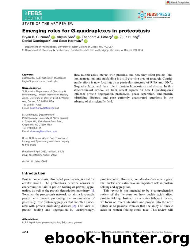 Emerging roles for Gâquadruplexes in proteostasis by Unknown