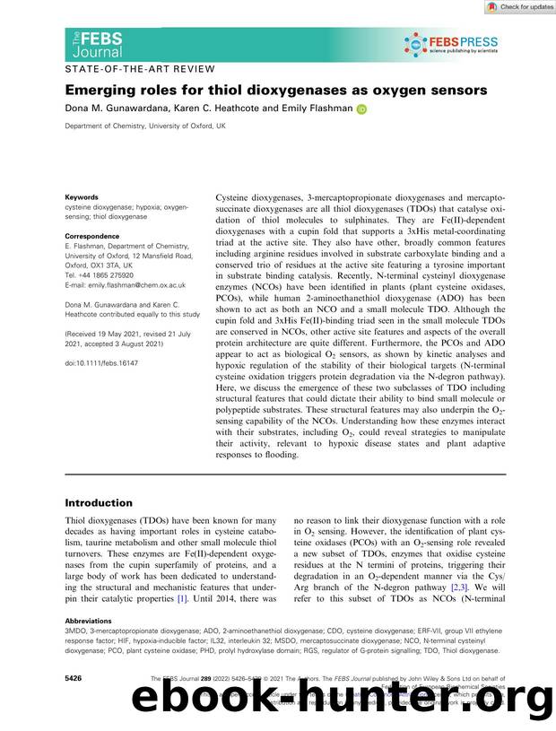 Emerging roles for thiol dioxygenases as oxygen sensors by Unknown