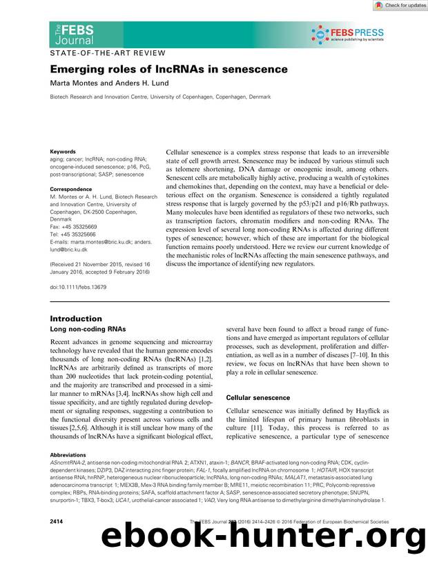 Emerging roles of lncRNAs in senescence by Unknown