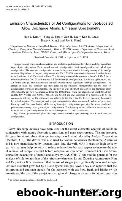 Emission Characteristics of Jet Configurations for Jet-Boosted Glow Discharge Atomic Emission Spectrometry by Kim H. J. et al