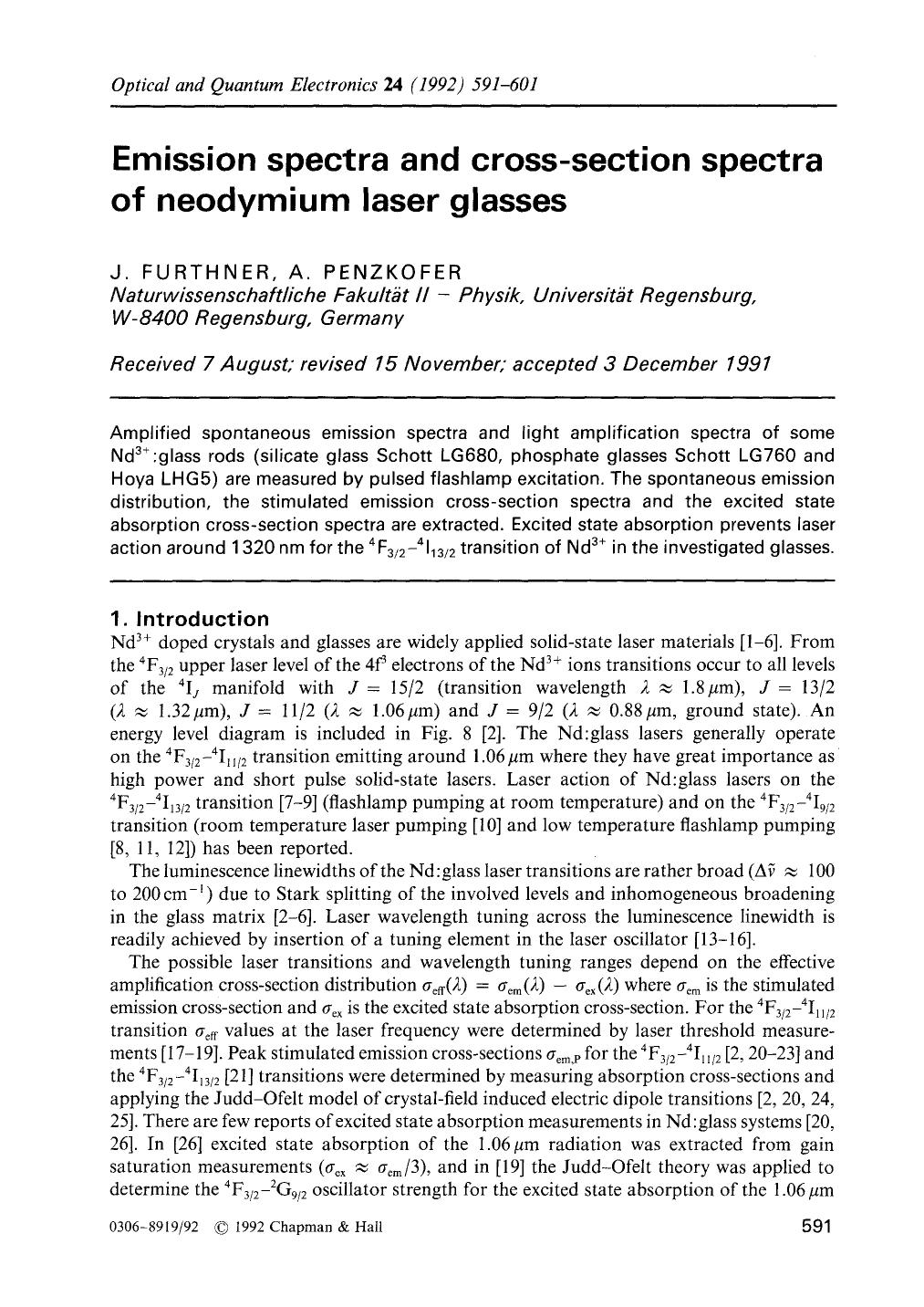 Emission spectra and cross-section spectra of neodymium laser glasses by Unknown