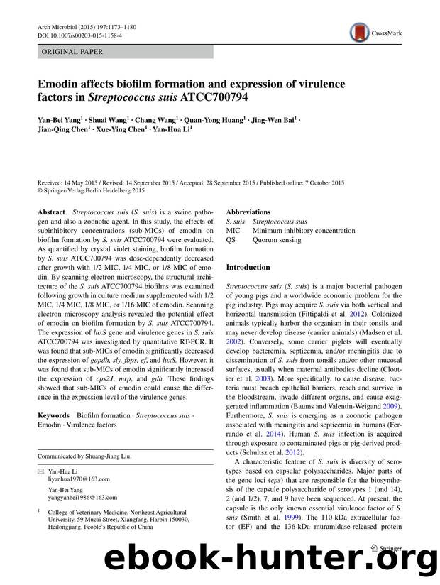 Emodin affects biofilm formation and expression of virulence factors in Streptococcus suis ATCC700794 by unknow