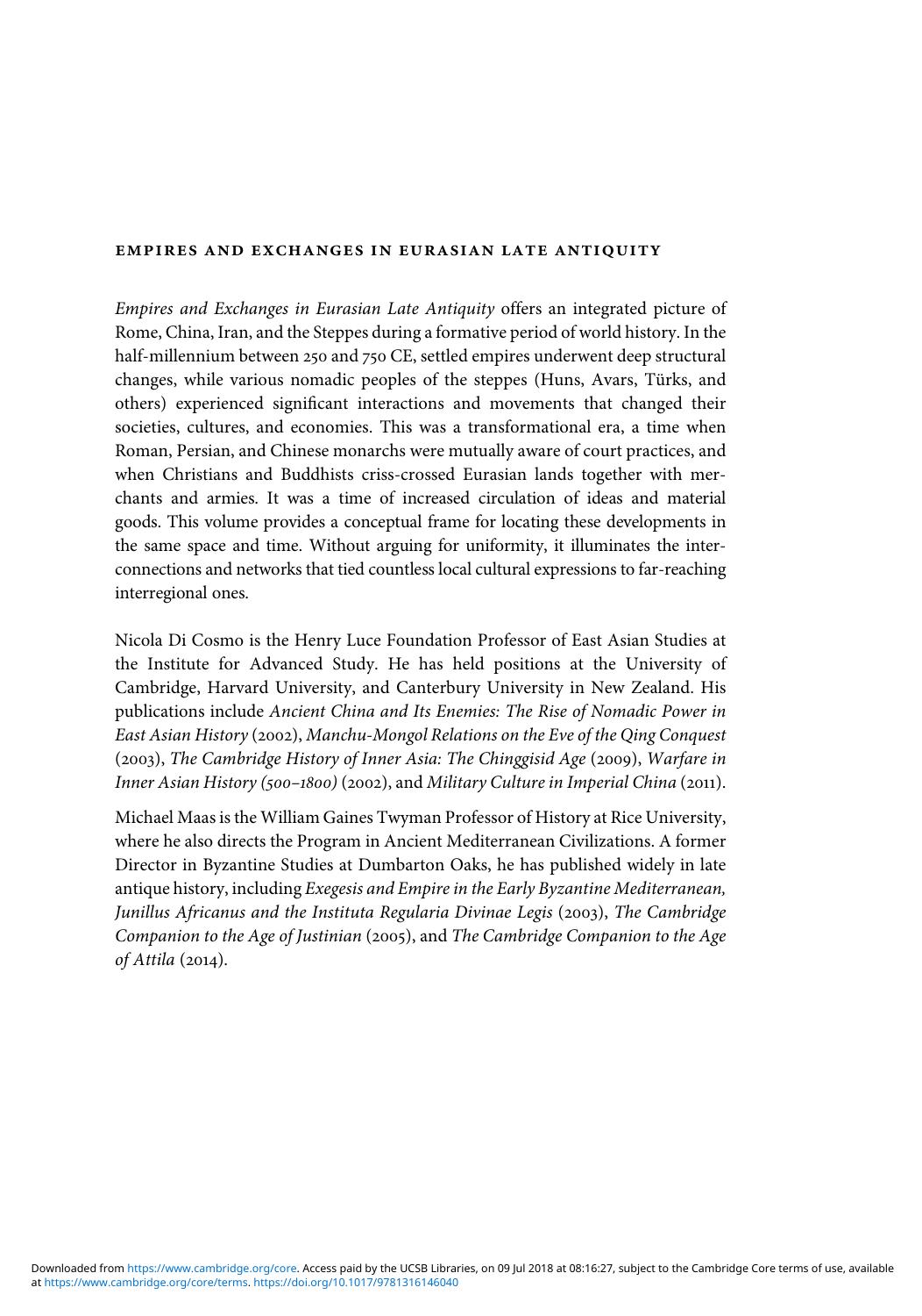 Empires and Exchanges in Eurasian Late Antiquity: Rome, China, Iran, and the Steppe, ca. 250–750 by Unknow