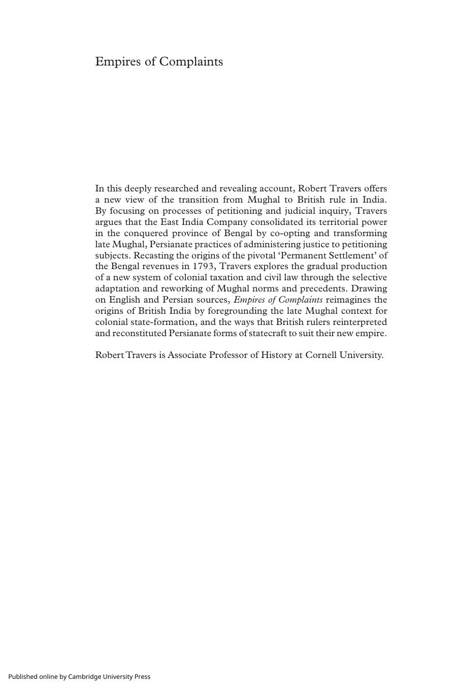 Empires of Complaints: Mughal Law and the Making of British India, 1765â1793 by Robert Travers