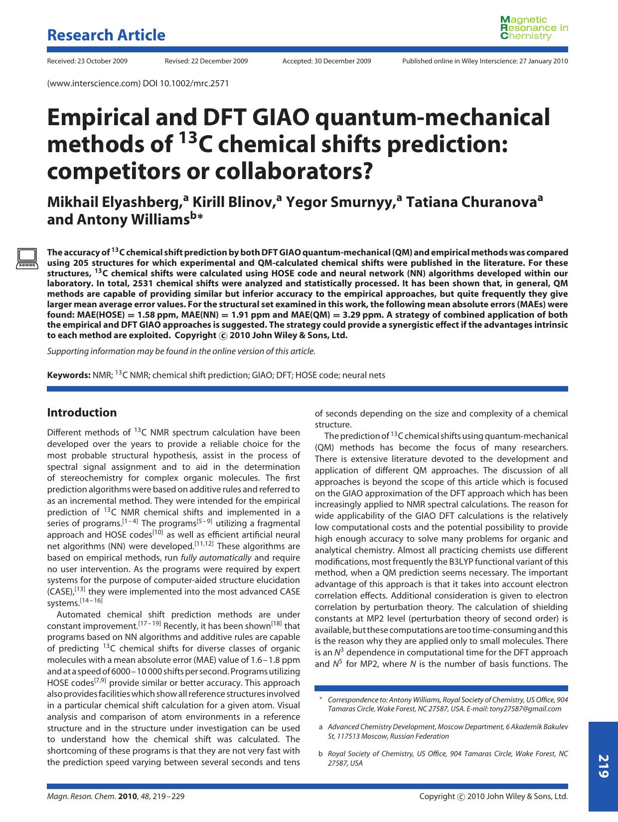 Empirical and DFT GIAO quantum-mechanical methods of 13C chemical shifts prediction: competitors or collaborators? by Unknown