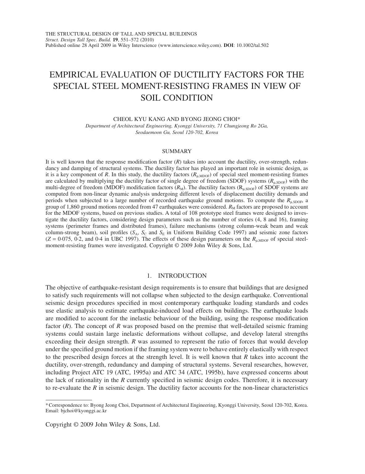 Empirical evaluation of ductility factors for the special steel moment-resisting frames in view of soil condition by owen