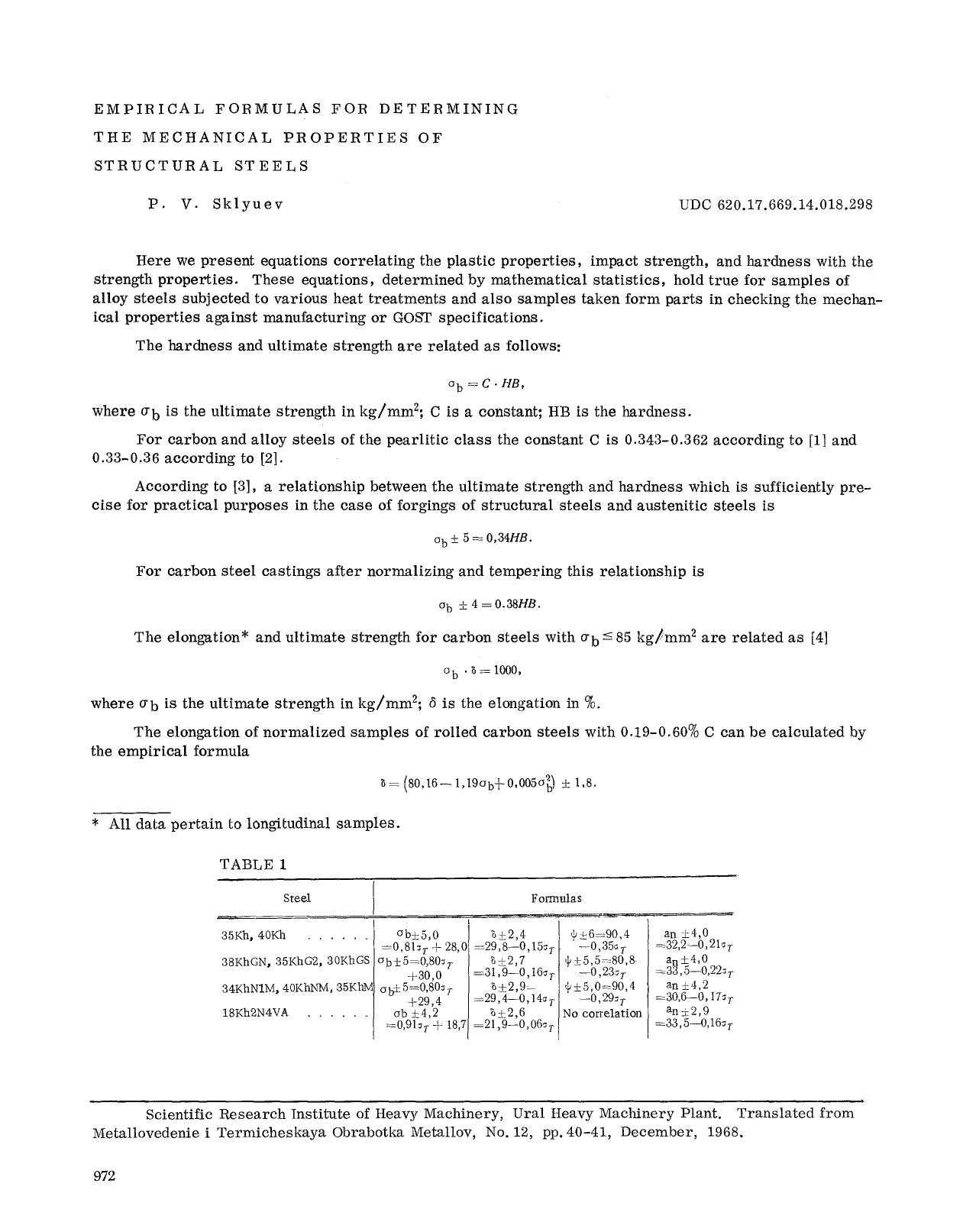 Empirical formulas for determining the mechanical properties of structural steels by Unknown