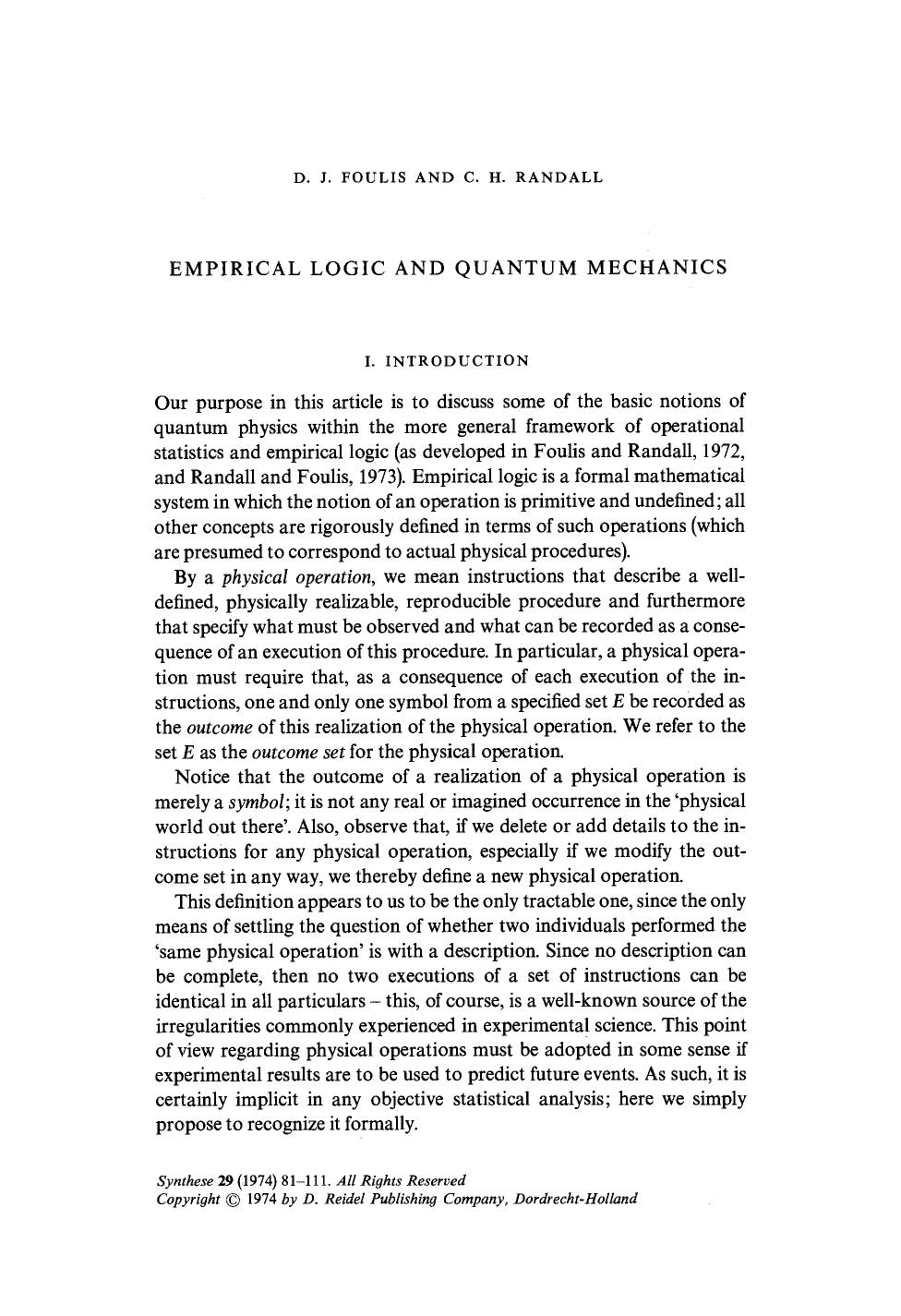 Empirical logic and quantum mechanics by Unknown