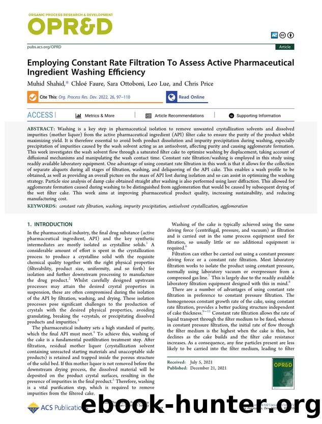 Employing Constant Rate Filtration To Assess Active Pharmaceutical Ingredient Washing Efficiency by Muhid Shahid Chloé Faure Sara Ottoboni Leo Lue and Chris Price