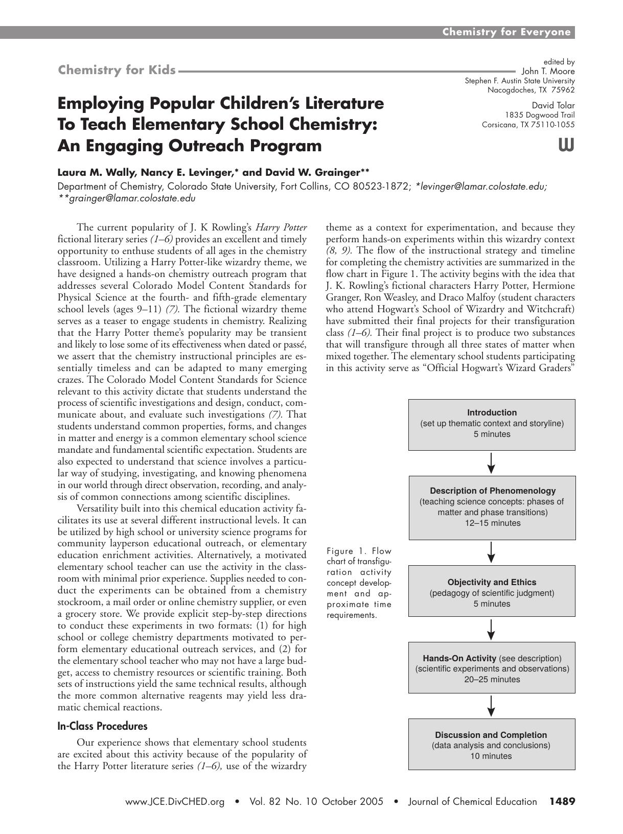 Employing Popular Children's Literature To Teach Elementary School Chemistry: An Engaging Outreach Program by Laura M. Wally Nancy E. Levinger & David W. Grainger