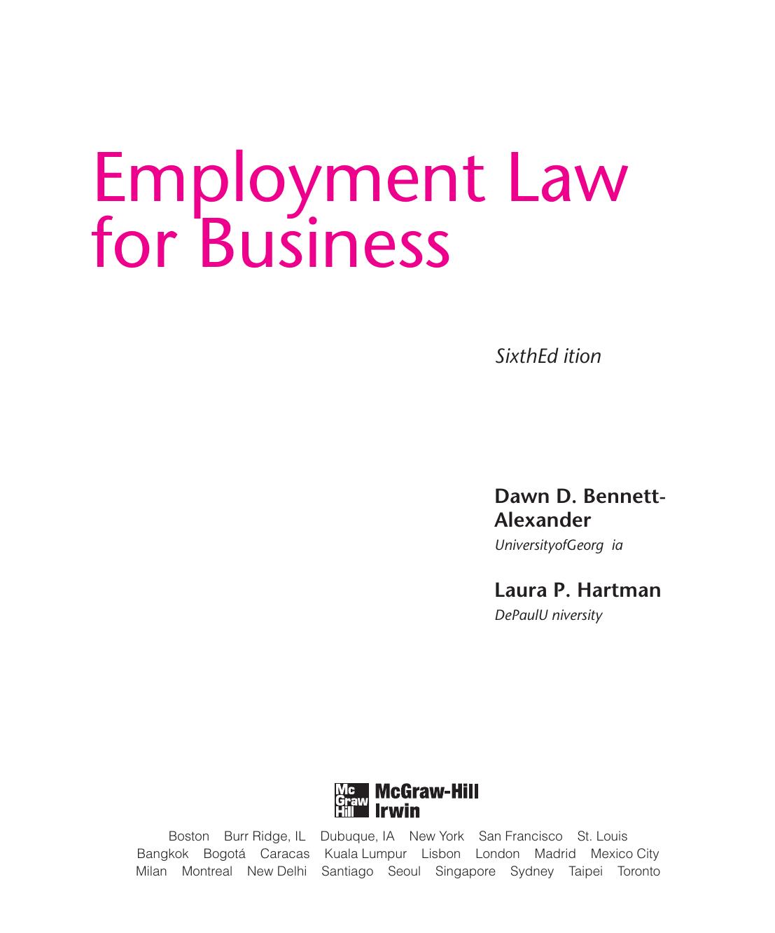Employment law for business by Dawn Bennett-Alexander; Laura Pincus Hartman