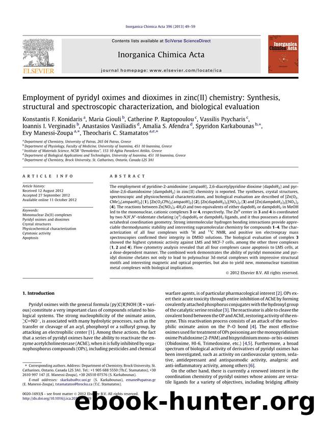 Employment of pyridyl oximes and dioximes in zinc(II) chemistry: Synthesis, structural and spectroscopic characterization, and biological evaluation by unknow