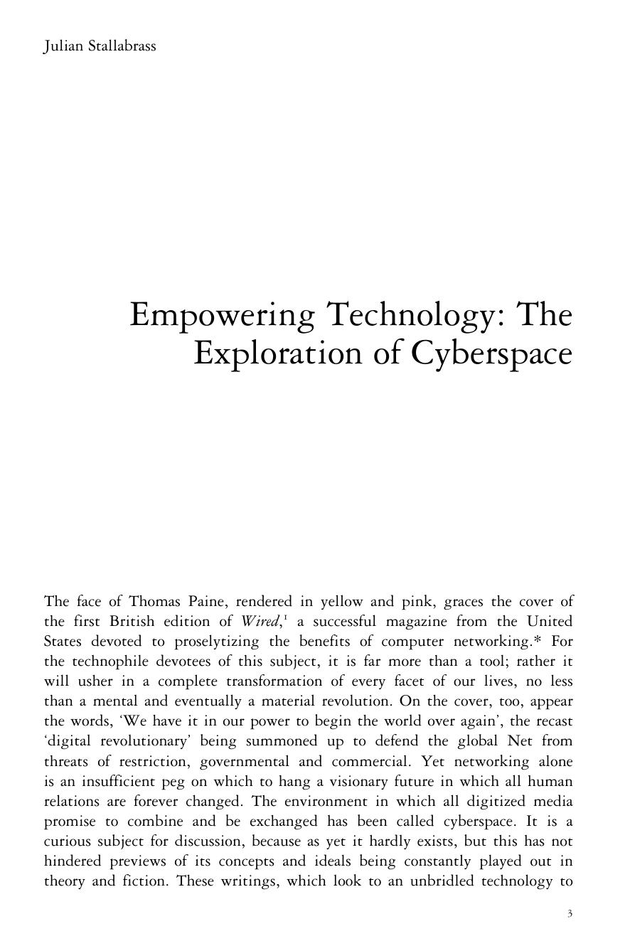 Empowering Technology: The Exploration of Cyberspace by Julian Stallabrass