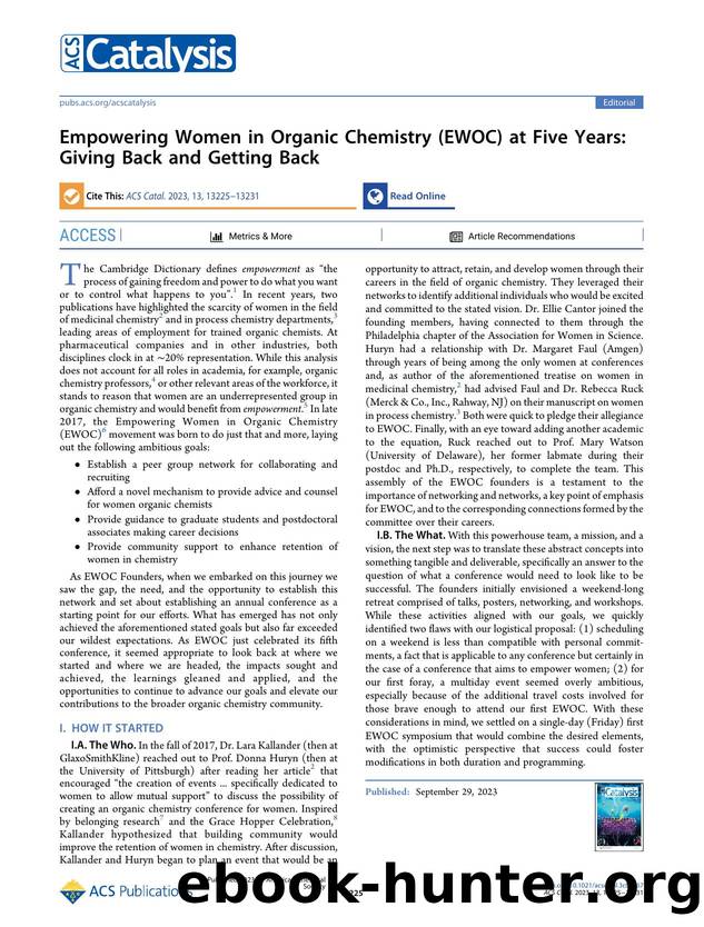 Empowering Women in Organic Chemistry (EWOC) at Five Years: Giving Back and Getting Back by unknow