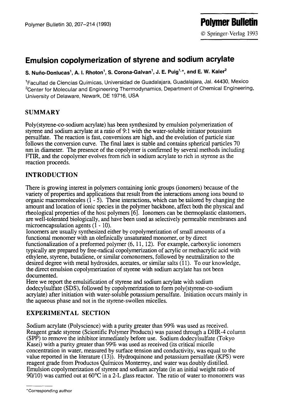 Emulsion copolymerization of styrene and sodium acrylate by Unknown