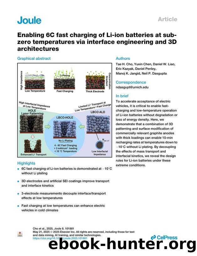 Enabling 6C fast charging of Li-ion batteries at sub-zero temperatures via interface engineering and 3D architectures by unknow