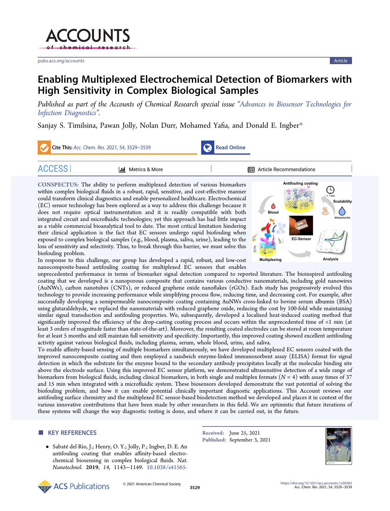Enabling Multiplexed Electrochemical Detection of Biomarkers with High Sensitivity in Complex Biological Samples by Sanjay S. Timilsina Pawan Jolly Nolan Durr Mohamed Yafia and Donald E. Ingber