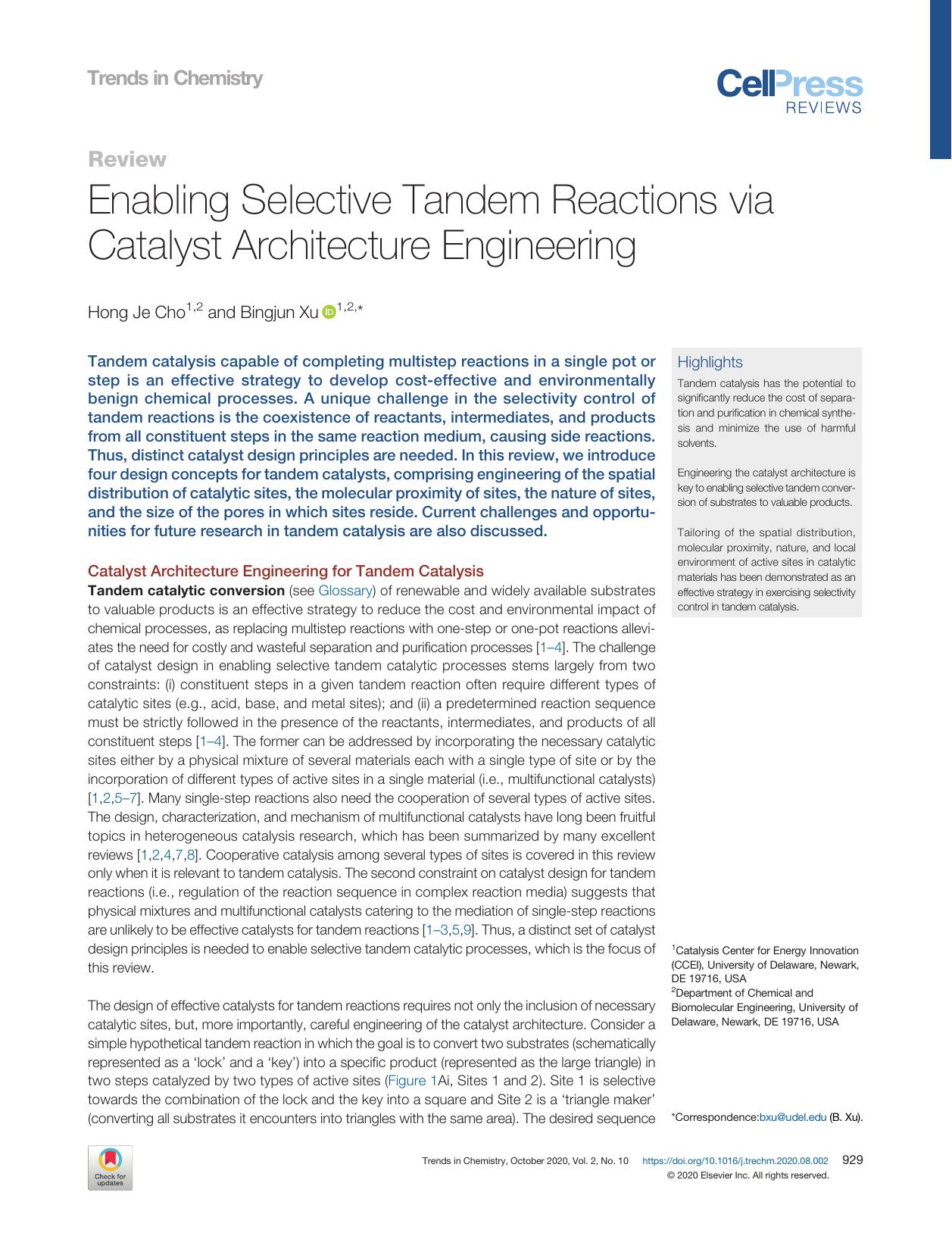 Enabling Selective Tandem Reactions via Catalyst Architecture Engineering by Hong Je Cho & Bingjun Xu