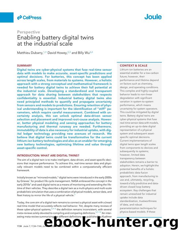 Enabling battery digital twins at the industrial scale by Matthieu Dubarry & David Howey & Billy Wu