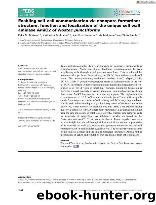 Enabling cellâcell communication via nanopore formation: structure, function and localization of the unique cell wall amidase AmiC2 of Nostoc punctiforme by Unknown