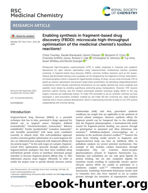 Enabling synthesis in fragment-based drug discovery (FBDD): microscale high-throughput optimisation of the medicinal chemist's toolbox reactions by unknow
