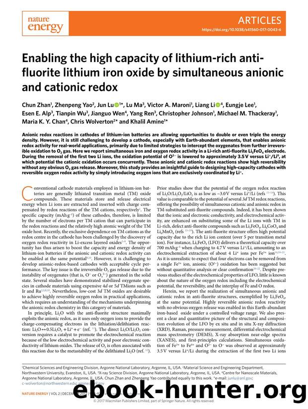 Enabling the high capacity of lithium-rich anti-fluorite lithium iron oxide by simultaneous anionic and cationic redox by unknow