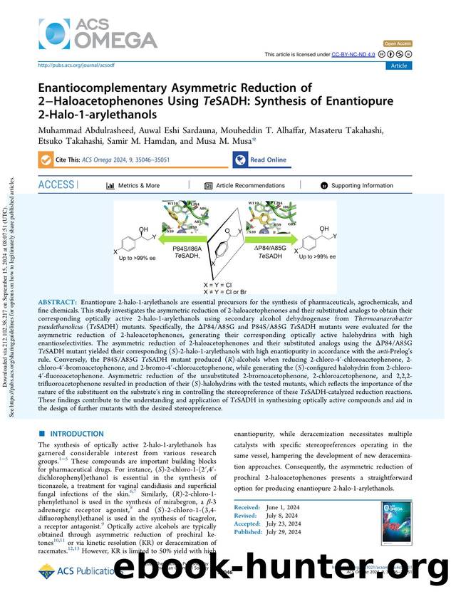 Enantiocomplementary Asymmetric Reduction of 2âHaloacetophenones Using TeSADH: Synthesis of Enantiopure 2-Halo-1-arylethanols by unknow