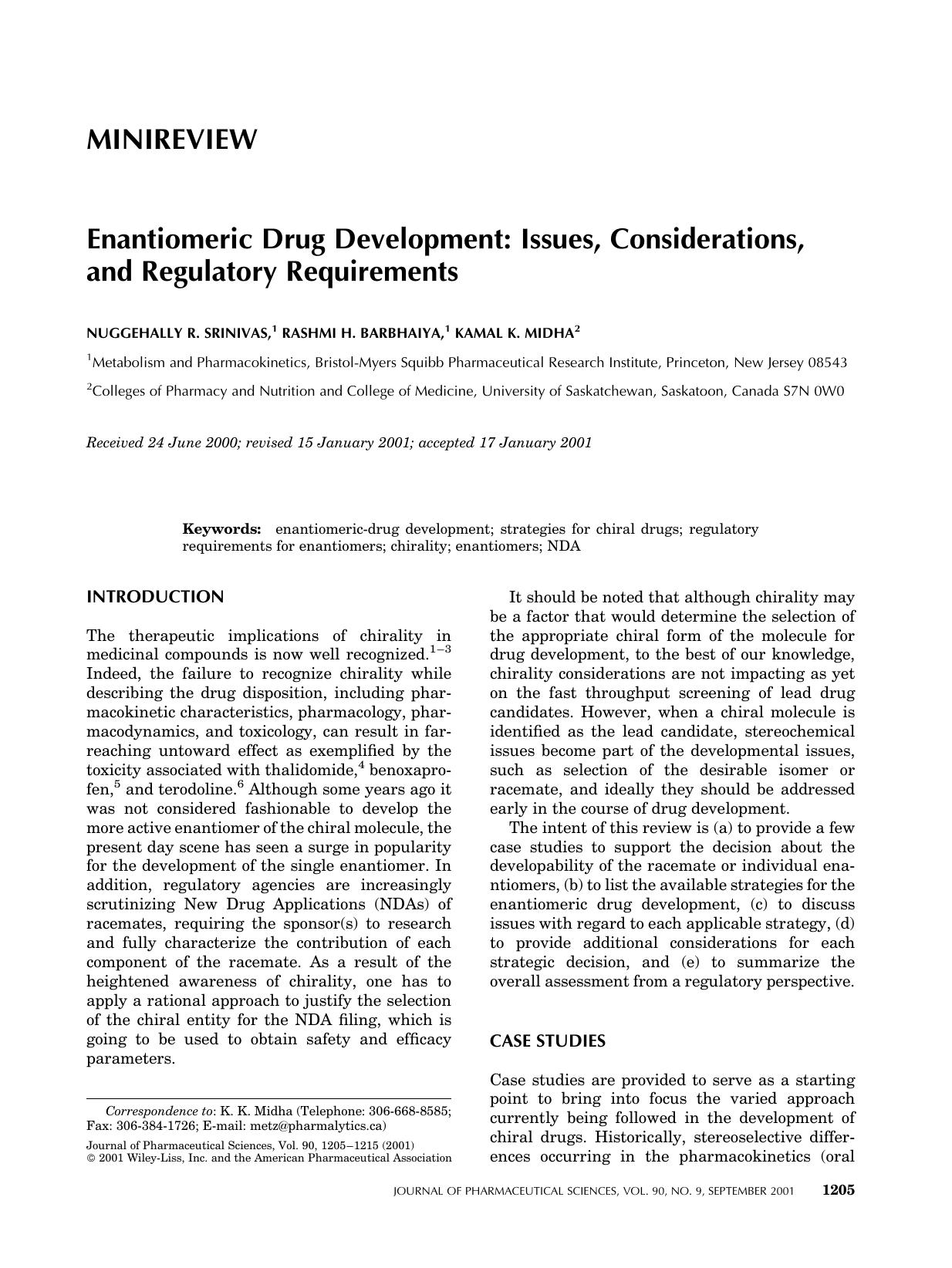 Enantiomeric drug development: Issues, considerations, and regulatory requirements by Unknown