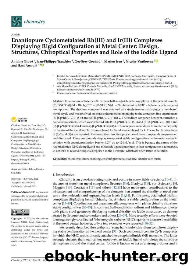 Enantiopure Cyclometalated Rh(III) and Ir(III) Complexes Displaying Rigid Configuration at Metal Center: Design, Structures, Chiroptical Properties and Role of the Iodide Ligand by unknow