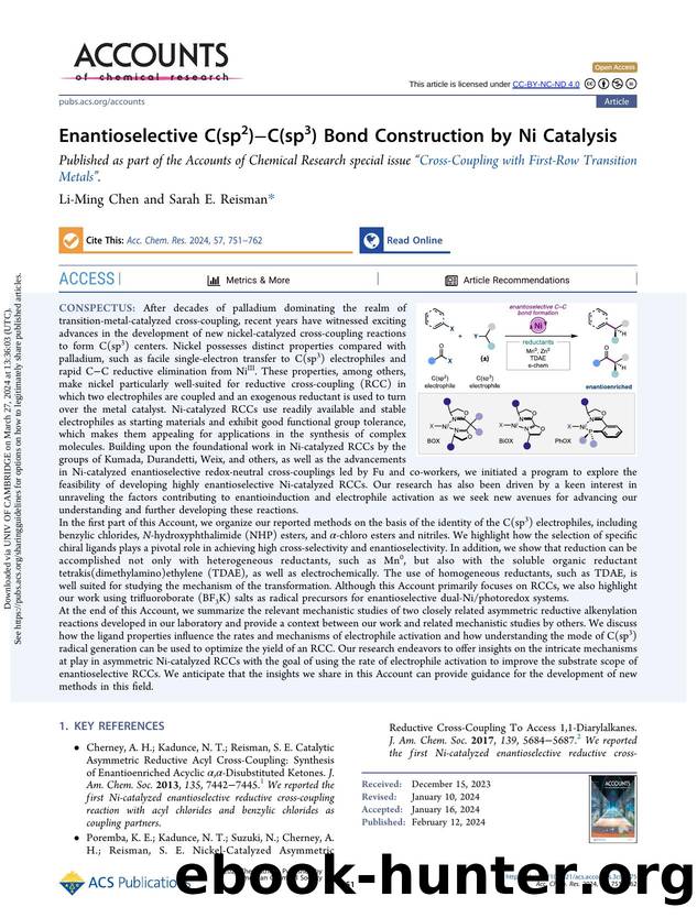Enantioselective C(sp2)âC(sp3) Bond Construction by Ni Catalysis by Li-Ming Chen & Sarah E. Reisman