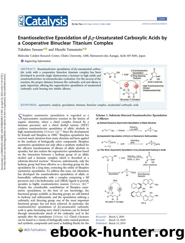 Enantioselective Epoxidation of Î²,Î³-Unsaturated Carboxylic Acids by a Cooperative Binuclear Titanium Complex by Takahiro Sawano & Hisashi Yamamoto