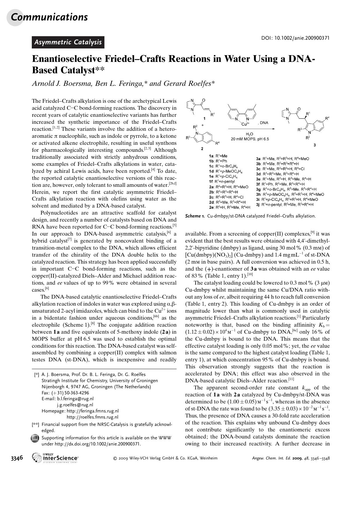 Enantioselective Friedel-Crafts Reactions in Water Using a DNA-Based Catalyst by Unknown