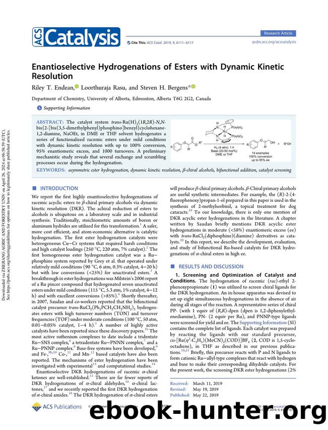 Enantioselective Hydrogenations of Esters with Dynamic Kinetic Resolution by Riley T. Endean Loorthuraja Rasu & Steven H. Bergens