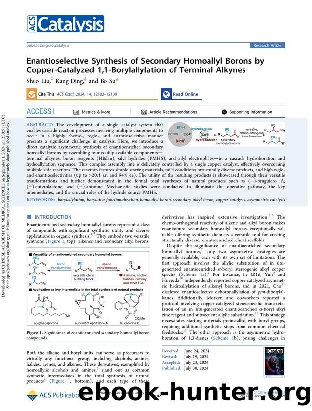 Enantioselective Synthesis of Secondary Homoallyl Borons by Copper-Catalyzed 1,1-Borylallylation of Terminal Alkynes by Shuo Liu Kang Ding & Bo Su