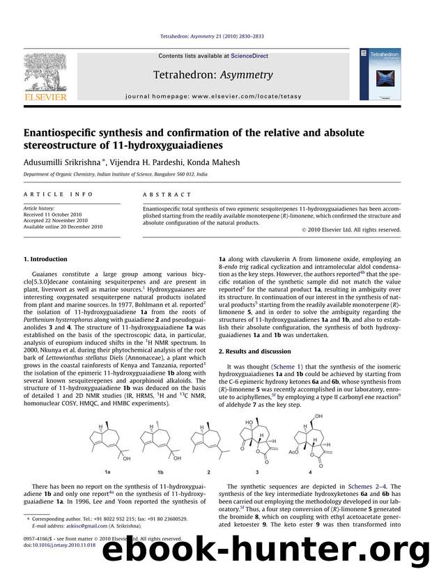 Enantiospecific synthesis and confirmation of the relative and absolute stereostructure of 11-hydroxyguaiadienes by Adusumilli Srikrishna & Vijendra H. Pardeshi & Konda Mahesh