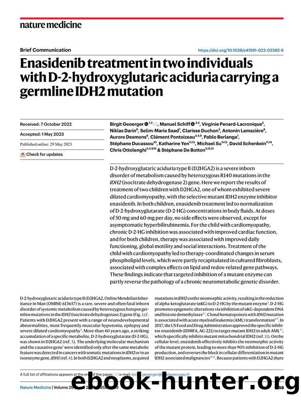 Enasidenib treatment in two individuals with D-2-hydroxyglutaric aciduria carrying a germline IDH2 mutation by unknow